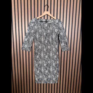 MM.Lafleur Dress 4 / S Womens Black Gray Abstract Estuko Sheath Stretch